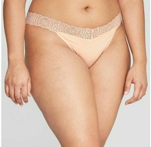Women&#39;s Cotton Thong with Lace Waistband - Auden™ Honeysuckle Peach XL - $0.99