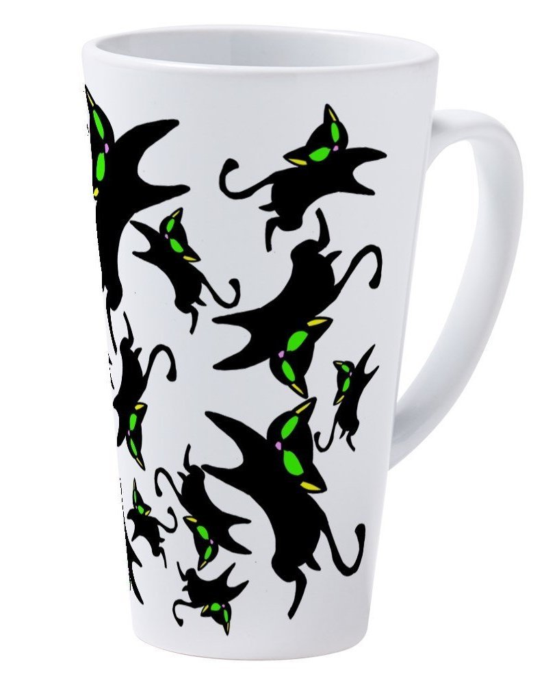 13 Jumping Black Kitties 17 oz Latte Mug - White