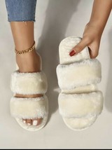 Womens White Two Band Fluffy Slippers Size 6 EUR36-37 (s) - £93.41 GBP