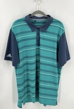 Adidas Golf Polo Shirt Size XL Teal Blue Striped Short Sleeve Athletic Mens - £26.59 GBP