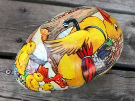 VTG 6&quot; Paper Mache Easter Egg Western Germany Chicks w Umbrella  - £15.75 GBP