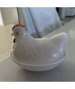 Vintage 4” x 4.5” White Milk Glass Nesting Chicken Hen Candy Trinket Dish - £7.80 GBP