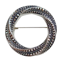 Vintage Brooch Sterling Silver Pin Swirl Circle Pave Marcasite made in Germany - $20.57