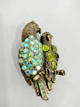 2 Parrots with green and olive rhinestone.  2&quot;x1 1/2  - £20.23 GBP