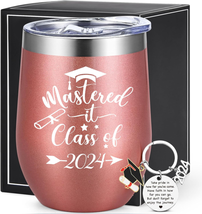 Graduation Gifts, Mastered It Class of 2024 12Oz Wine Tumbler with Keych... - £27.65 GBP