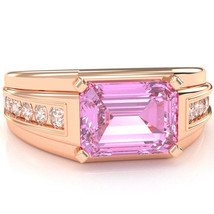 Men&#39;s Lab-Created Pink Sapphire Diamond Channel Ring In Solid 14k Rose Gold - £676.20 GBP