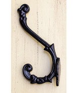 Set Of 3 Forged Cast Iron Black French Scroll Art Double Hooks Wall Coat... - £15.70 GBP
