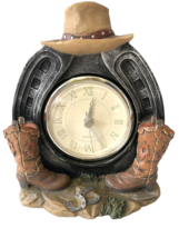 Quartz Desk Clock Horse Shoes Boots Western Hat and Theme Resin 6 In Tall - £9.65 GBP