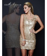 Milano Formals E1678 V-Neck Fitted Nude Gold Color Sequin Party Mini Dre... - $132.31 CAD