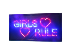 Girls Rule LED Lighted Sign Wall Art 19&quot;L x 10&quot;W Electric Black Toggle Switch - £17.50 GBP
