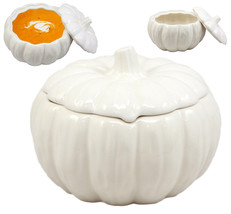 Ebros Ceramic Stoneware White Harvest Pumpkin Bowl With Lid 6&quot;Diameter X 1 PC - £22.18 GBP