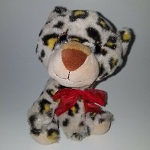 Hug Fun Jungle Leopard Plush Small 6&quot; Stuffed Animal Toy Red Bow - $15.79