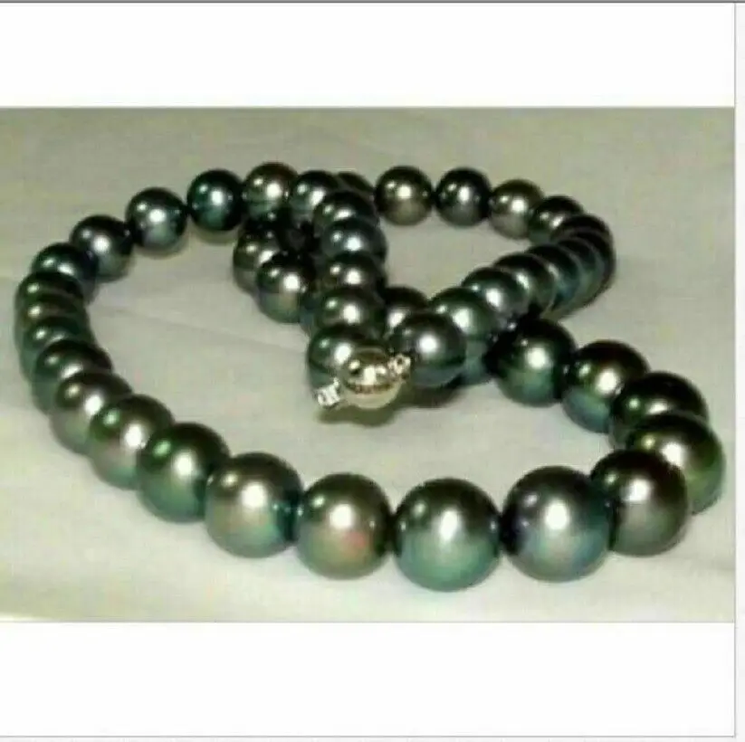 Aaaa 10-11mm Real Natural Round Tahitian Black Pearl Necklace 14k Gold Clasp - £102.26 GBP