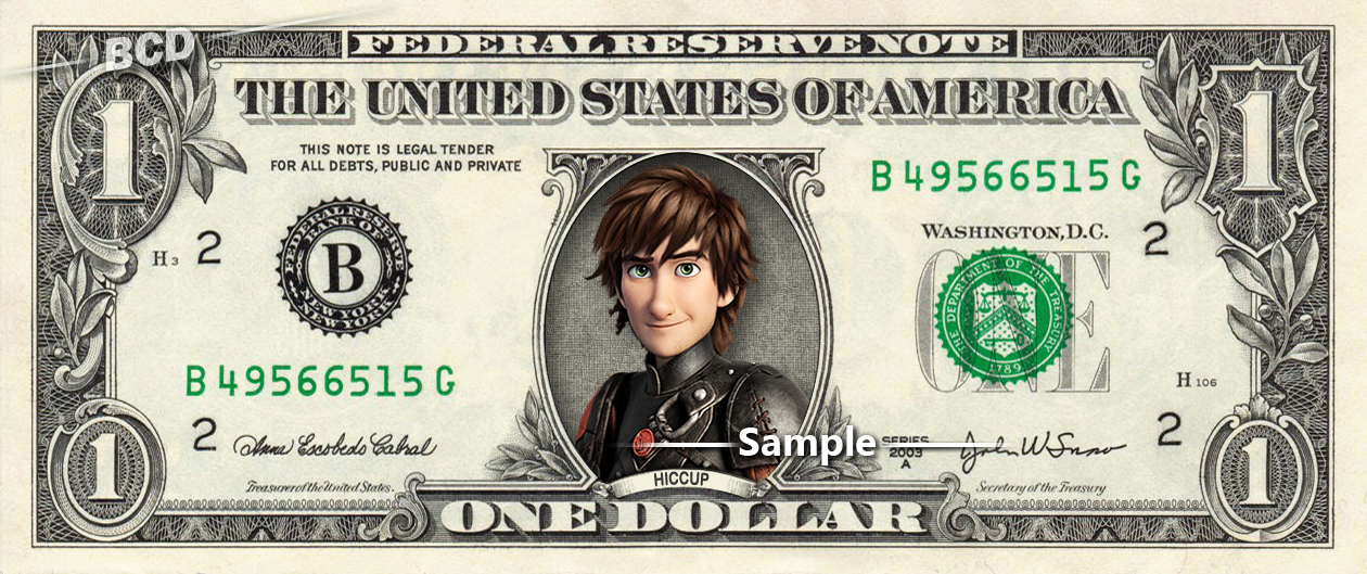Primary image for HICCUP on a REAL Dollar Bill How to Train Your Dragon Disney Cash Money Collecti