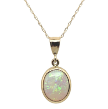 14k Gold Oval 1.23 Carat Australian Genuine Natural Opal Pendant Bezel (#J6714) - £409.01 GBP