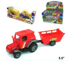 3 ASST DIECAST METAL TOY FARM TRACTORS WITH TRAILERS friction powered pl... - $9.45