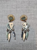 Vintage Silver Tone Blue Swirl Heart Multicolor Dangle Earrings, 1.25&#39;&#39; ... - $9.99