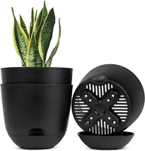 Plant Pots,3 Pack 8 Inch Self Watering Planters High Drainage With Deep, Black - £31.96 GBP