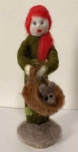 Needle Felted Red Headed Girl holding Basket With Bunny - $28.00
