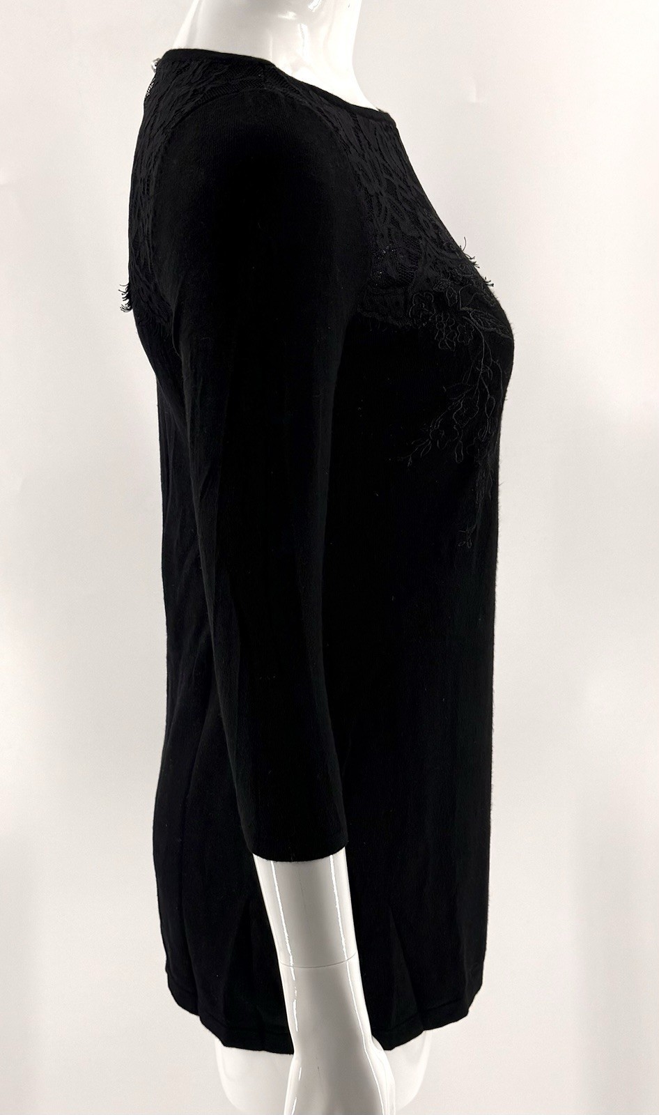 White House Black Market Tunic Sweater Sz XS Black Lace Detail 3/4 Sleeve Womens Item image 3