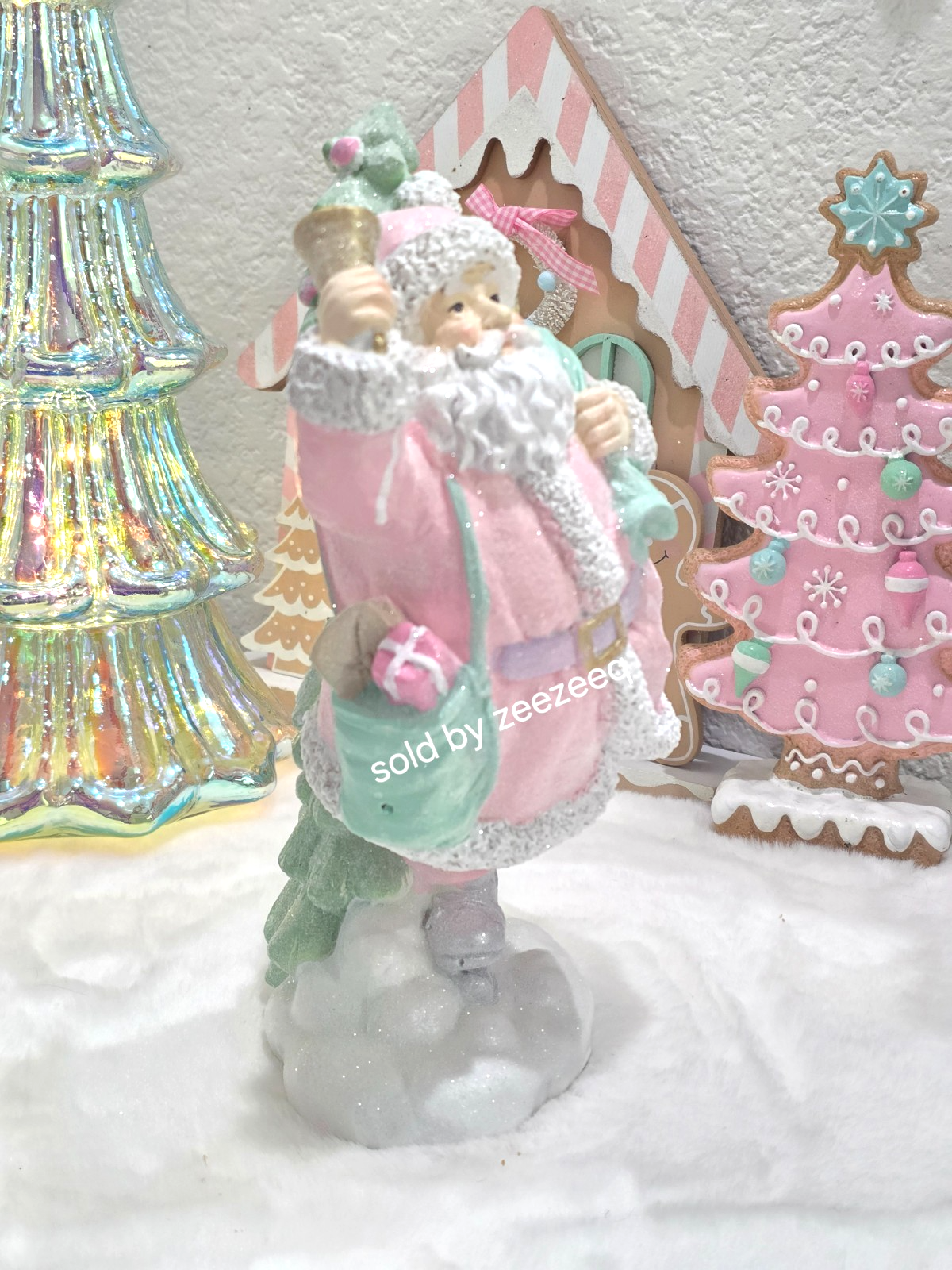 Christmas Pastel Pink Santa Clause Skating Figurine 10.25" NEW Item image 8