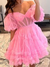 Sweetheart Lantern Sleeve Knee Length Prom Dress Party Dress Women - $116.00