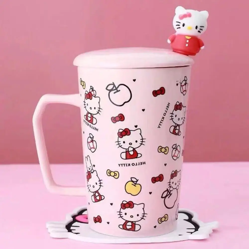 I sanrio hello kitty anime figure 380ml water cup coffee with cover with spoon ceramics thumb200