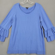 Talbots Women Shirt Size 1X Blue Preppy Periwinkle Knit Ruffles Scoop Solid Top - $11.70