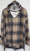 NWT LuLaRoe Large Brown Tan Black Gray Plaid ELIZA Long Sleeved Hoodie - £35.23 GBP