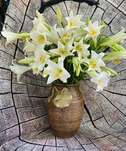 Pottery vase flower design handmade in Vietnam H31cms - £102.22 GBP