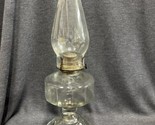Antique Pat. 1925 Oil Lamp, Clear Pressed, Footed 17.5” Tall 6” Diameter... - £28.07 GBP