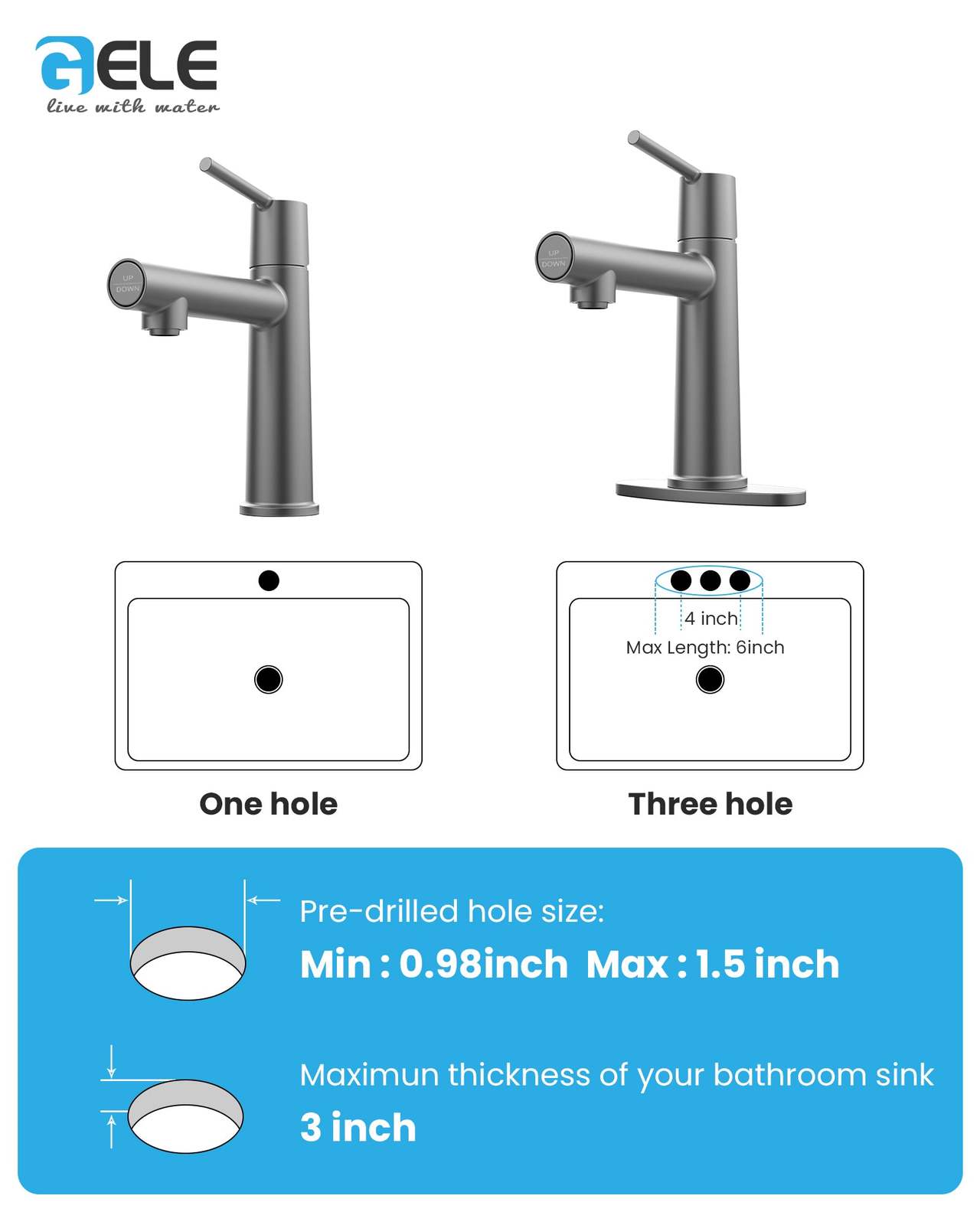 Gun Gray Bathroom Faucet: 1/3 Hole, Dual Mode Item image 6