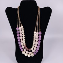 ✅ Talbots Faux Pearl Layered Necklace Purple Stone 24&quot; Gold Plate Womens - £7.58 GBP