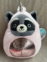 2021 ROCKY Pink Shiny Raccoon Unicorn Plush Squishmallow New 8” - £17.01 GBP