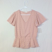 So Women Top with Elastic Waist Peplum Flutter Sleeve Rose Lined Size M NWT - $14.80