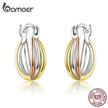 Real 925 Sterling Silver Bicolor Earrings for Women Statement Fine Jewelry Brinc - £19.41 GBP