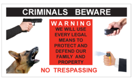 Criminals Beware – Gun/Dog/Stun Gun/Spray Warning Stickers / 6 Pack + FR... - $5.45