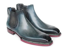 Paul Parkman Mens Shoes Boots Blue Chelsea Norwegian Welted Handmade 884... - $809.99