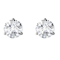 2CT Round 3-Prong Real Moissanite Solitaire Stud Earrings 14K Gold Plated Silver - £49.17 GBP