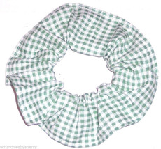 Green White Gingham Tiny Checks Fabric Hair Scrunchie Scrunchies by Sherry - $6.99