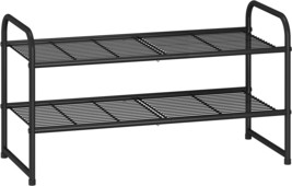 Simple Trending 2-Tier Stackable Shoe Rack, Metal Shoe Shelf Storage, Black - £27.61 GBP