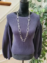 Maisie Navy Blue Viscose Puff Sleeve Round Neck Pullover Knit Sweater Small - $30.00