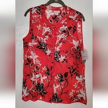 Liz Claiborne orange button down floral top medium - $14.03