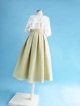 Light Green Winter Midi Skirt Holiday Skirt Lady A-line Wool Pleated Skirt Plus image 2