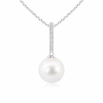 ANGARA Freshwater Pearl Pendant with Diamond Studded Bar in 14K Solid Gold - £321.76 GBP