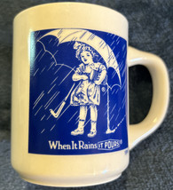Vintage Morton Salt 1914 Logo Girl &quot;When It Rains It Pours&quot; Coffee Mug Cup - £9.76 GBP