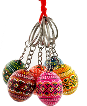 6 Ukrainian Hand Painted Wooden Easter Eggs Pysanky Key Chains - £61.86 GBP