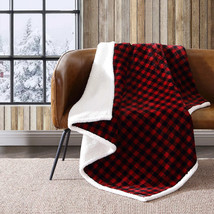 Plush Sherpa Fleece Throw Blanket Check Plaid Soft Cozy 50&quot; x 70&quot; T4103148 - £23.84 GBP