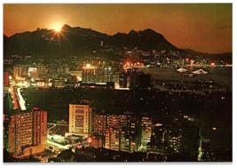 Aerial View Eastern District Hong Kong at Night Peer Co Tailors Hilton Postcard - £7.90 GBP