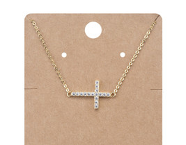 Inspirational 18kt Gold Plated Cz Crystals Cross Pendant Petite Dainty Necklace - £12.53 GBP
